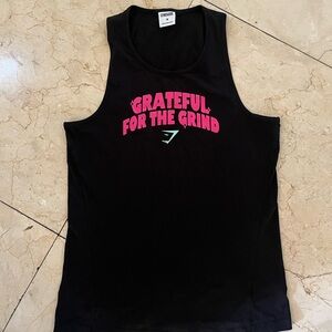 Gymshark Black Tank Top with Pink and Green Print